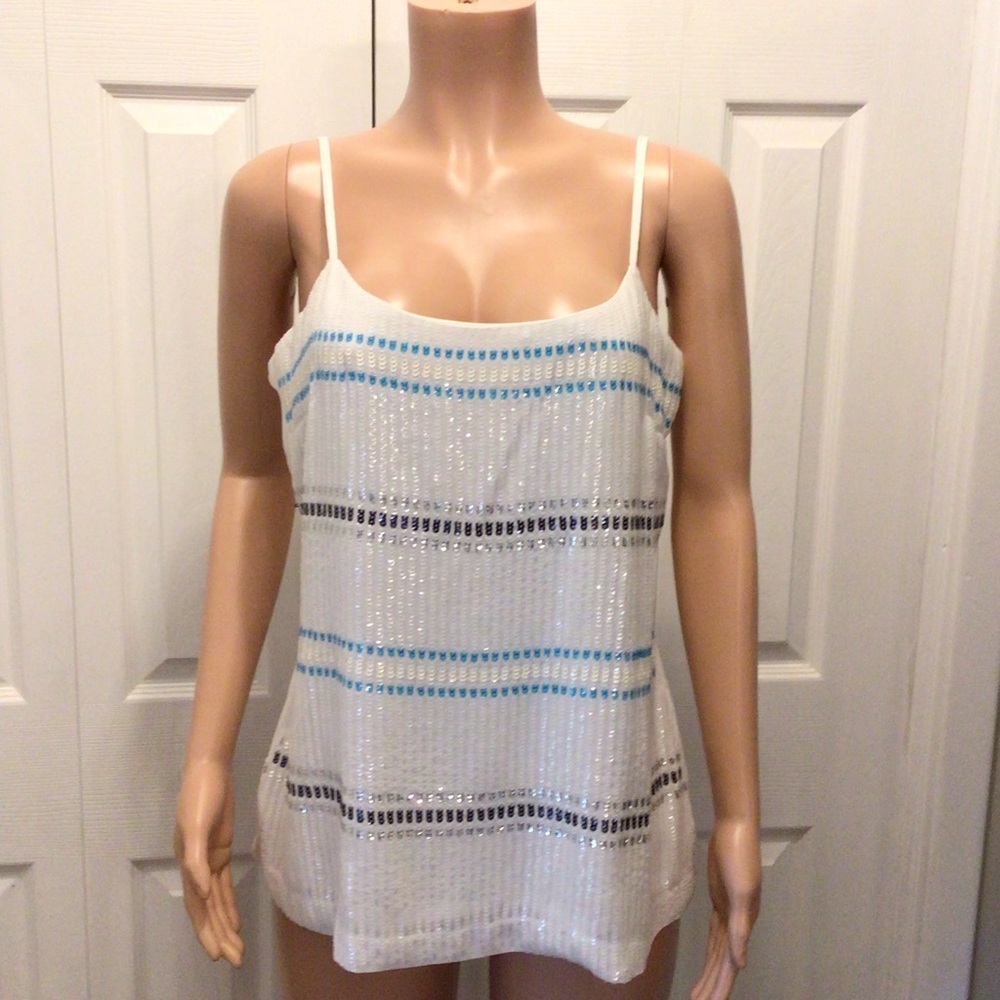 NWOT White House Black Market Womens White Sequin Cami Tank Top Size Large
